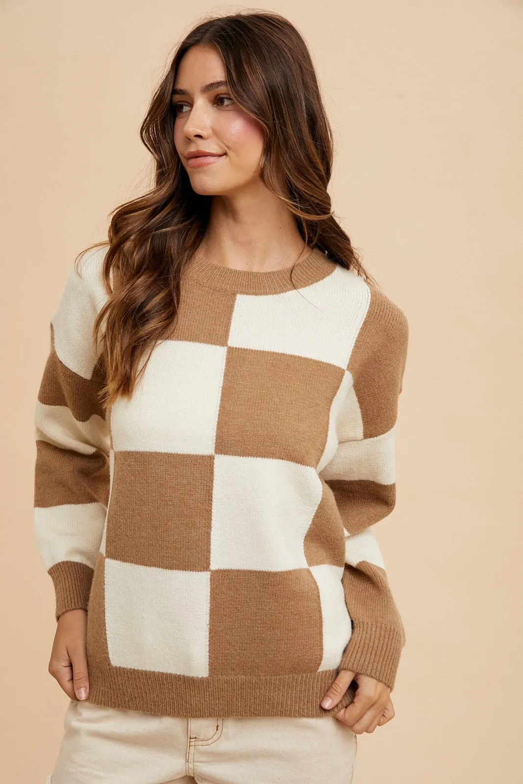 Mocha Checkered Sweater