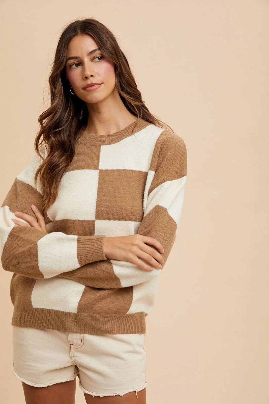 Mocha Checkered Sweater