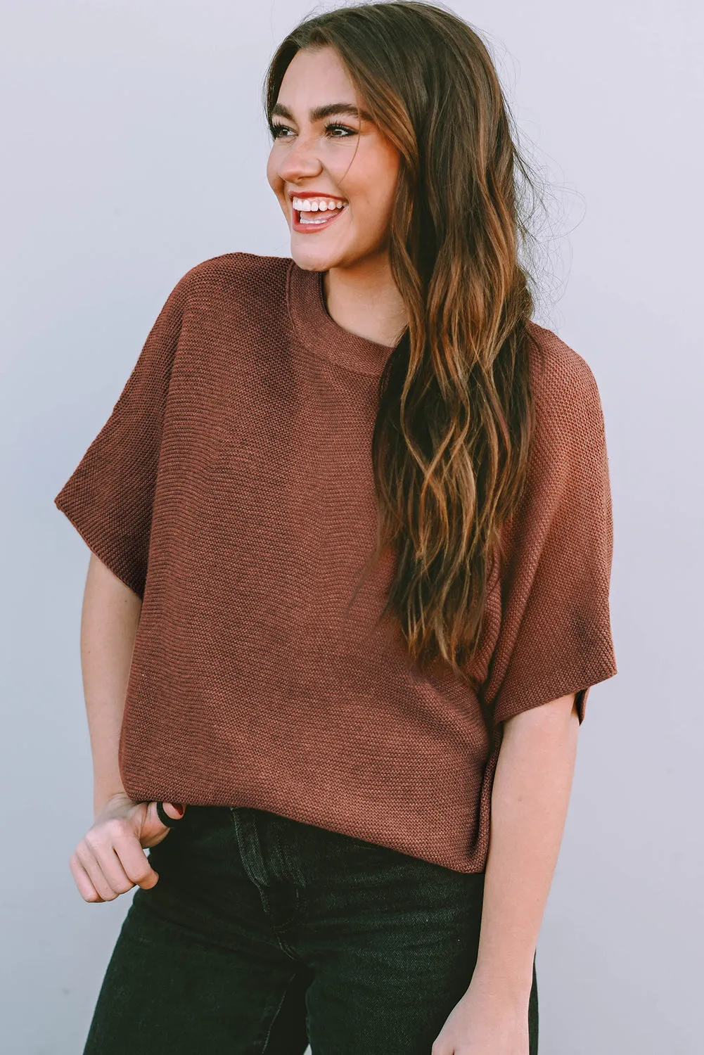 Mock Neck Short Batwing Sleeve Sweater