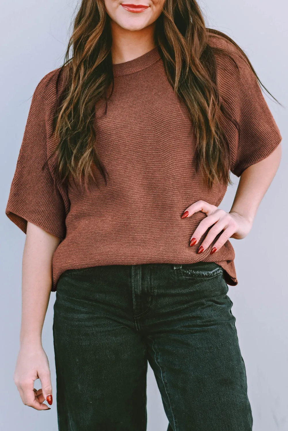 Mock Neck Short Batwing Sleeve Sweater