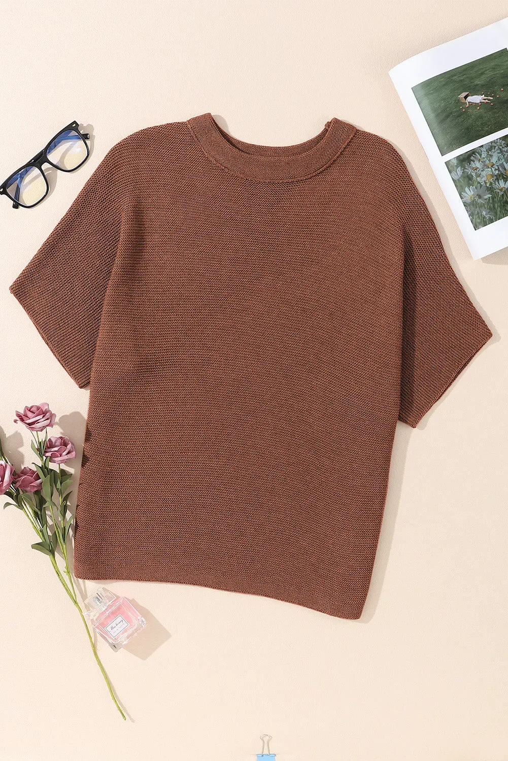 Mock Neck Short Batwing Sleeve Sweater