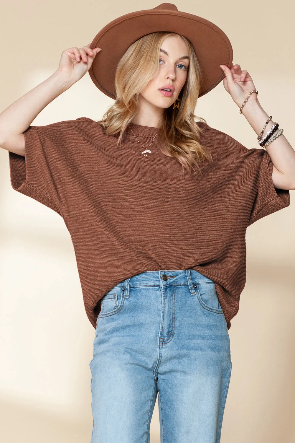 Mock Neck Short Batwing Sleeve Sweater