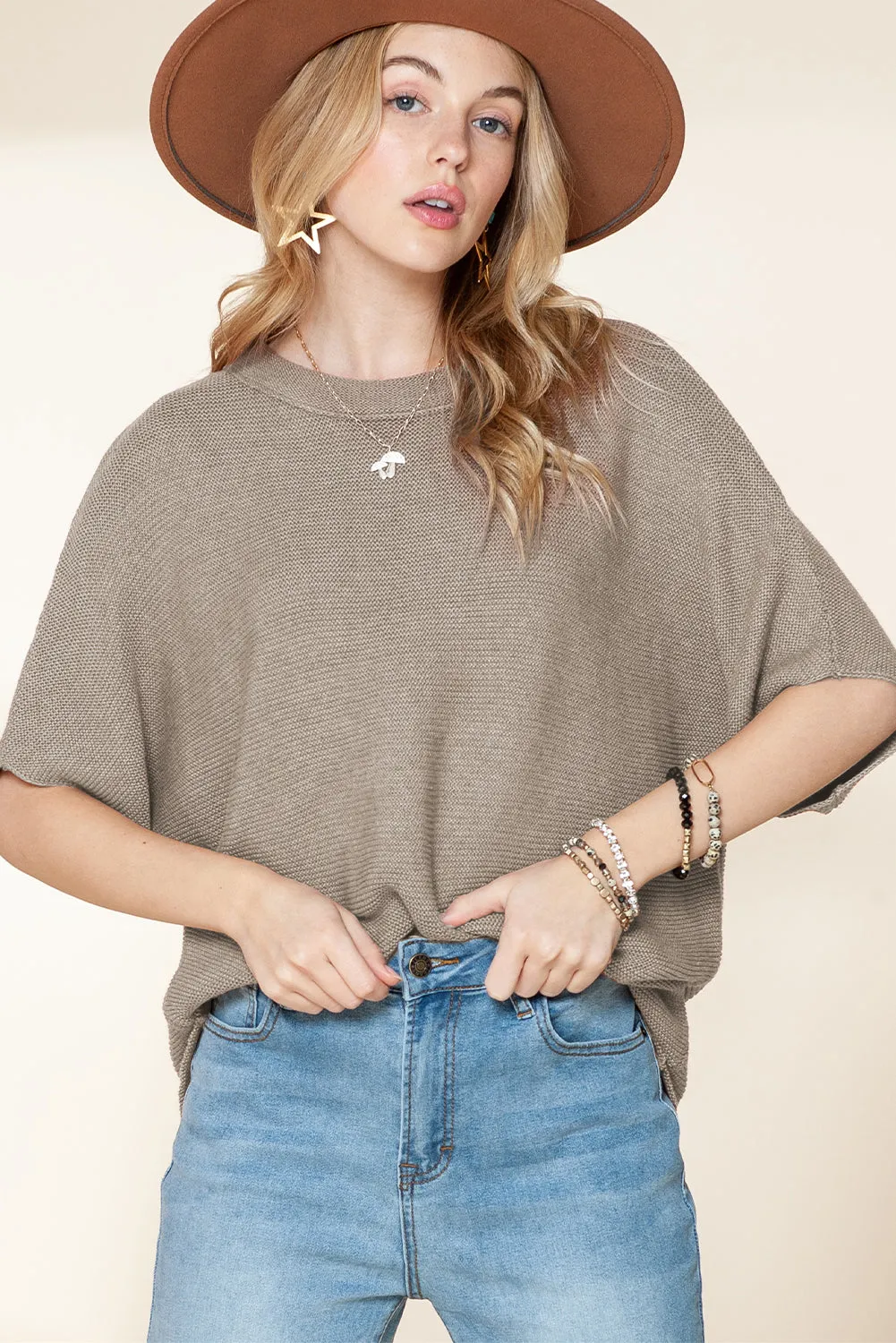 Mock Neck Short Batwing Sleeve Sweater