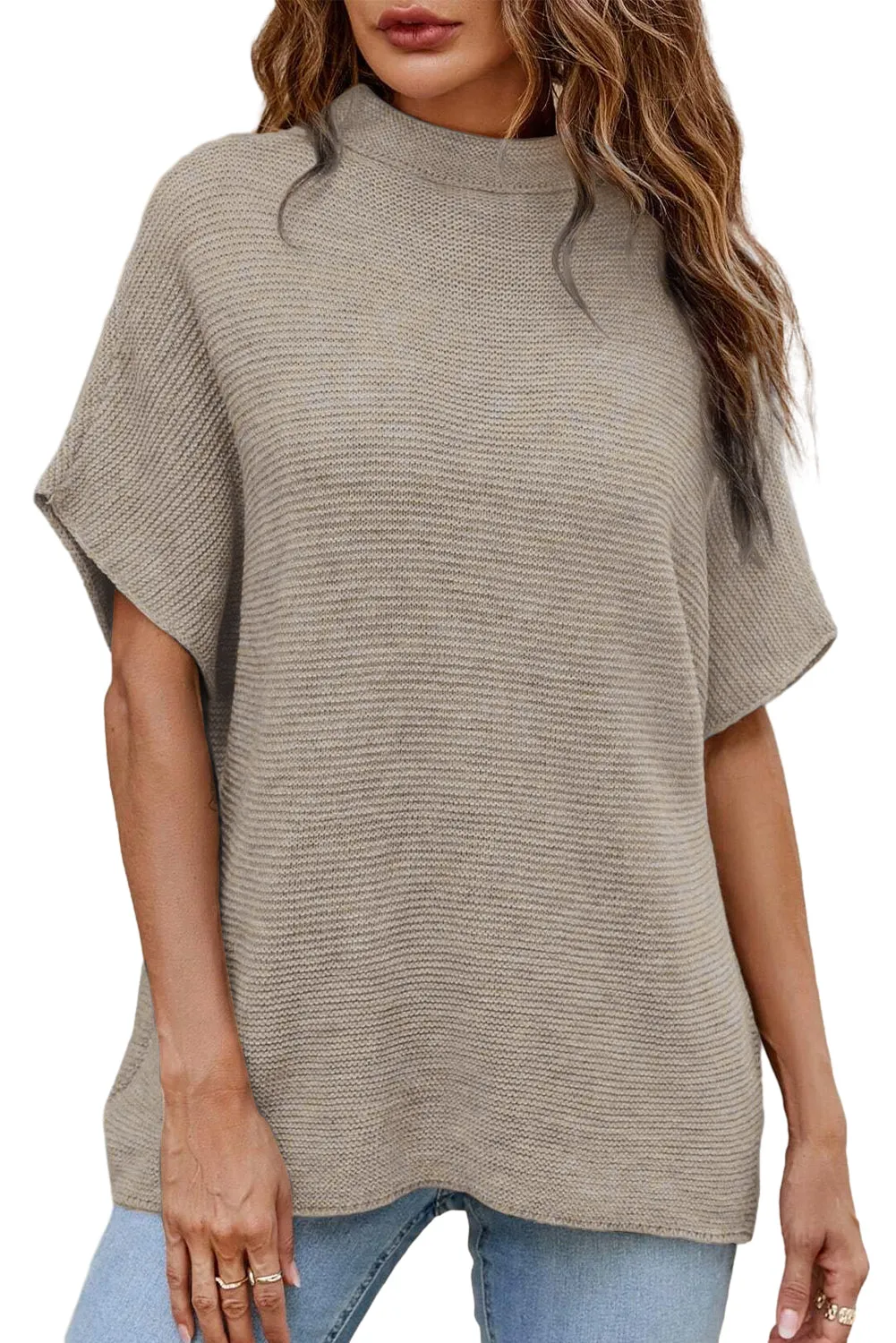 Mock Neck Short Batwing Sleeve Sweater