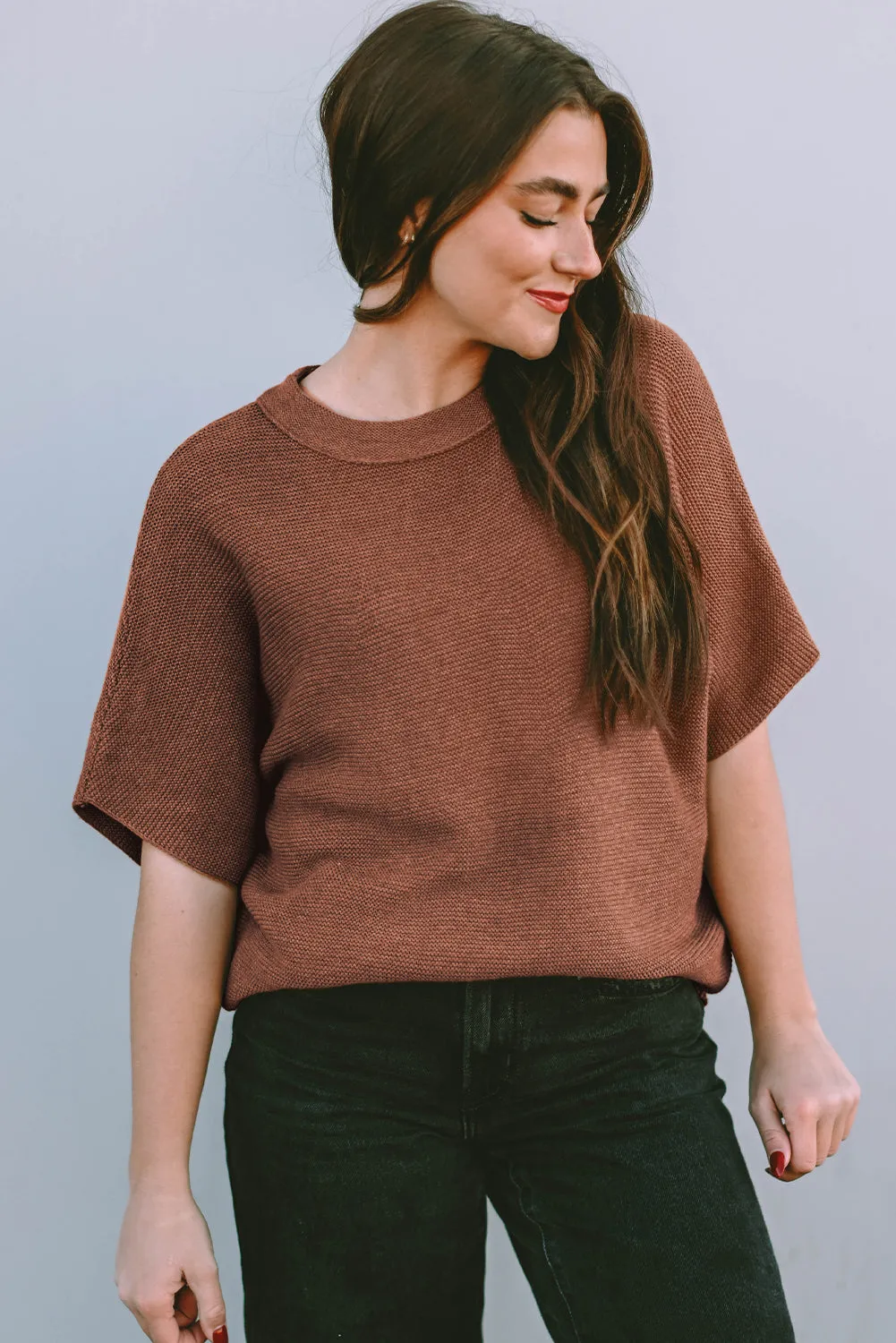 Mock Neck Short Batwing Sleeve Sweater