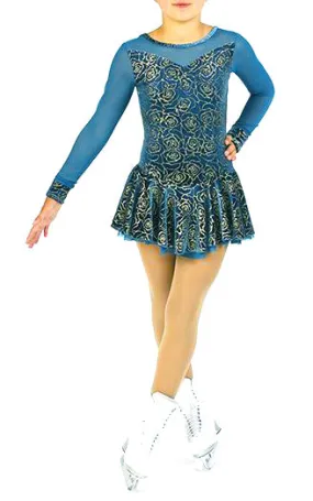 Mondor Figure Skating Dress Glitter Roses Sleeves 12938