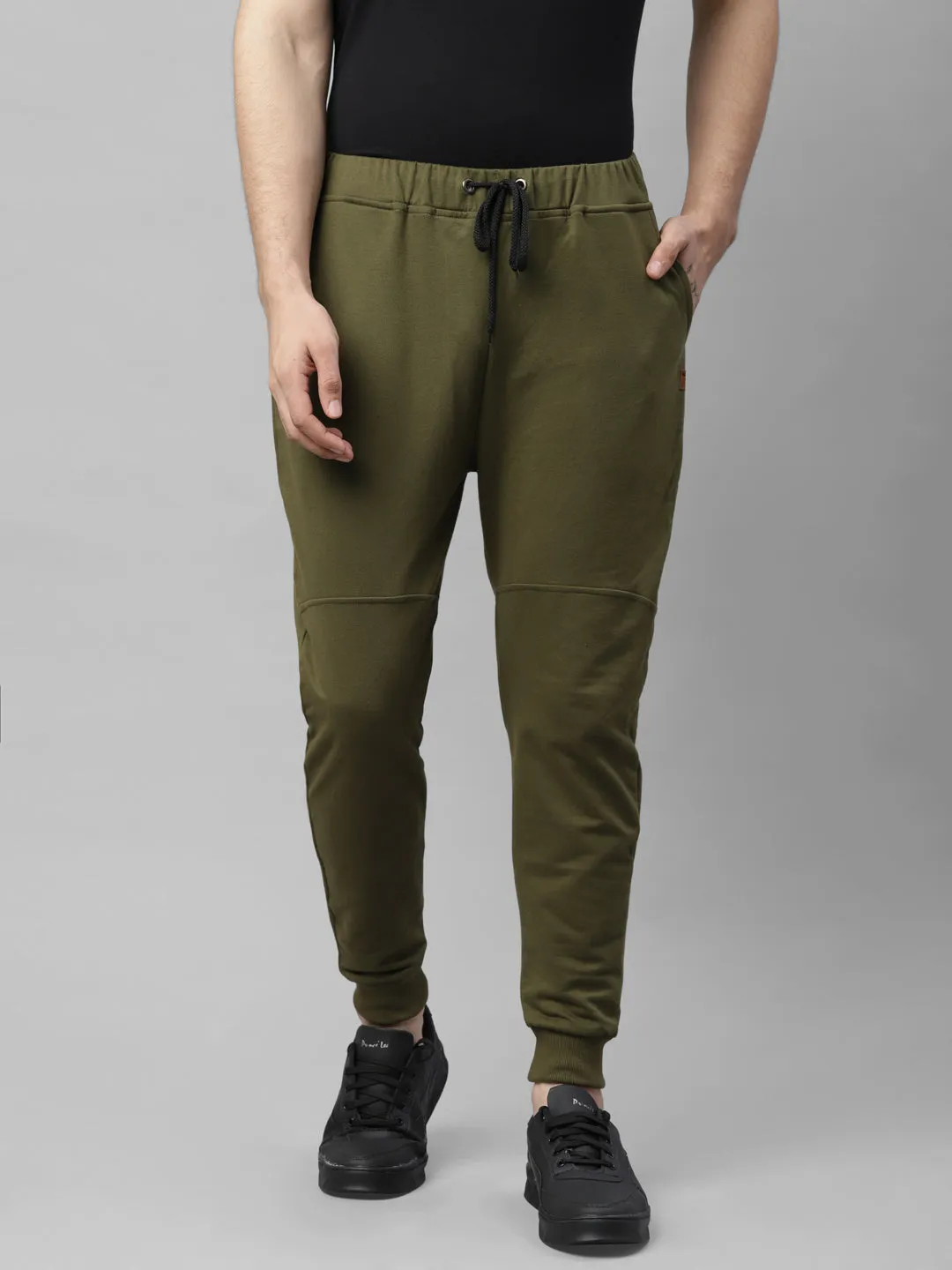 Navy Blue and Olive Green Cut & Sew Ankle Length Regular Fit Terry Jogger - Pack of 2