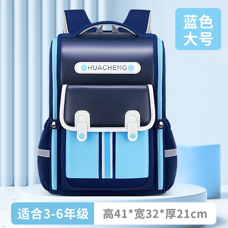 New Primary School Children's 1-3-6 Grade Large Capacity Lightweight Printing Backpack PU Leather Schoolbag