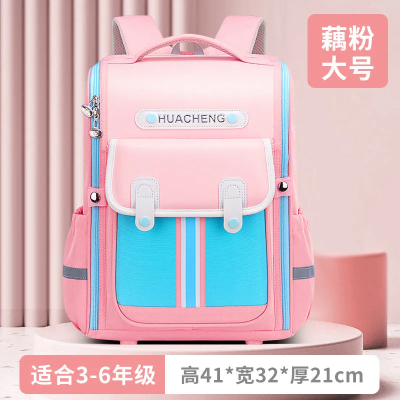 New Primary School Children's 1-3-6 Grade Large Capacity Lightweight Printing Backpack PU Leather Schoolbag