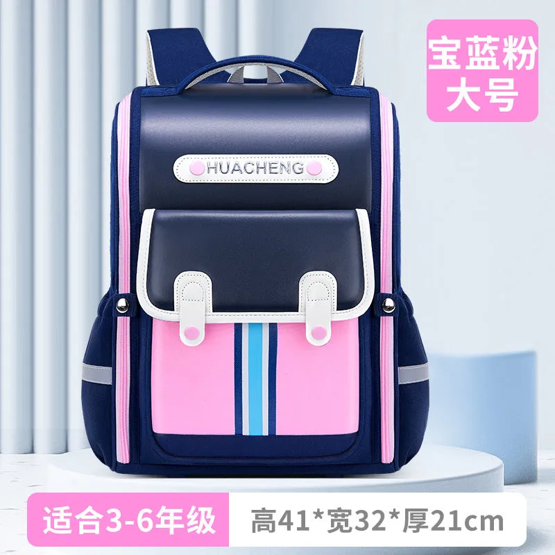 New Primary School Children's 1-3-6 Grade Large Capacity Lightweight Printing Backpack PU Leather Schoolbag