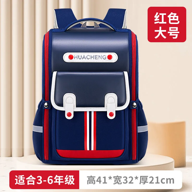 New Primary School Children's 1-3-6 Grade Large Capacity Lightweight Printing Backpack PU Leather Schoolbag