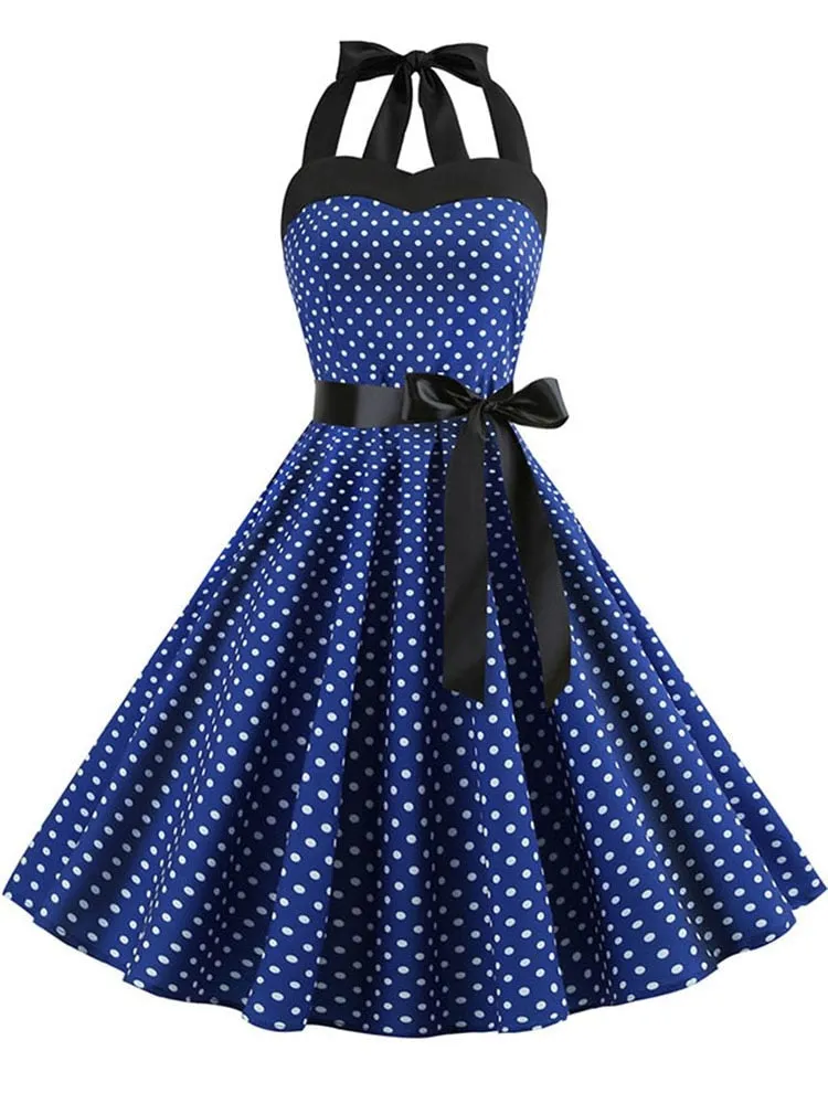 Nsquared Polka Dot Dress | Women Vintage Swing Halter Belt | 50s 60s Rockabilly