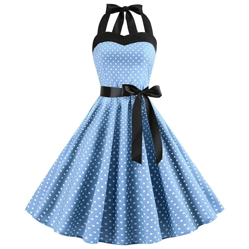 Nsquared Polka Dot Dress | Women Vintage Swing Halter Belt | 50s 60s Rockabilly