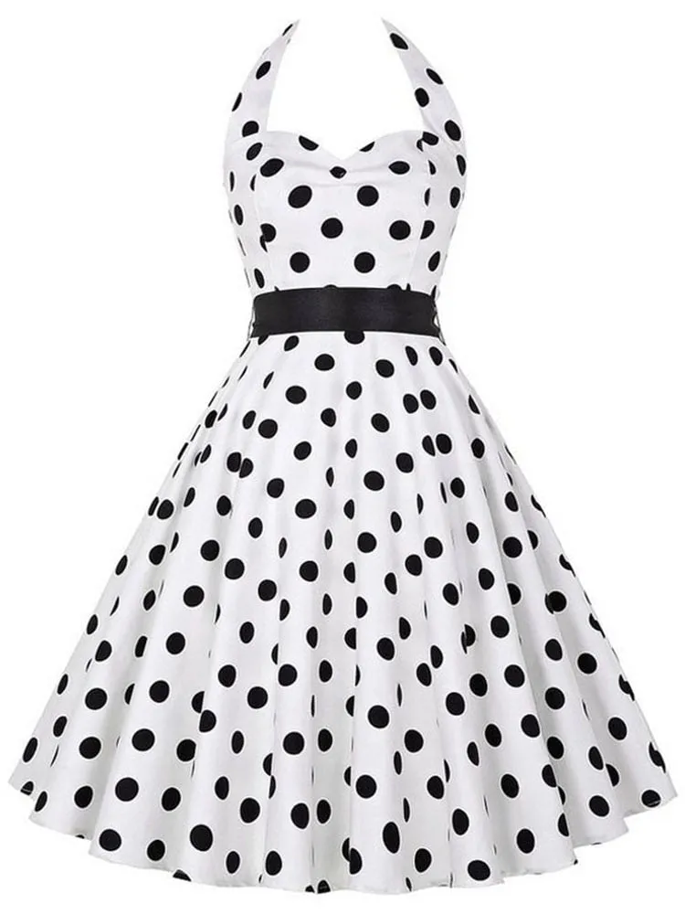 Nsquared Polka Dot Dress | Women Vintage Swing Halter Belt | 50s 60s Rockabilly