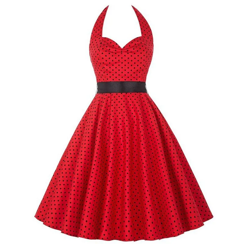 Nsquared Polka Dot Dress | Women Vintage Swing Halter Belt | 50s 60s Rockabilly