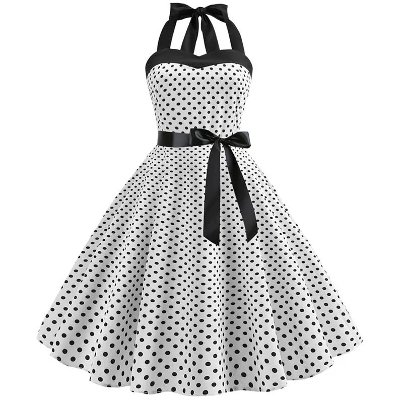 Nsquared Polka Dot Dress | Women Vintage Swing Halter Belt | 50s 60s Rockabilly