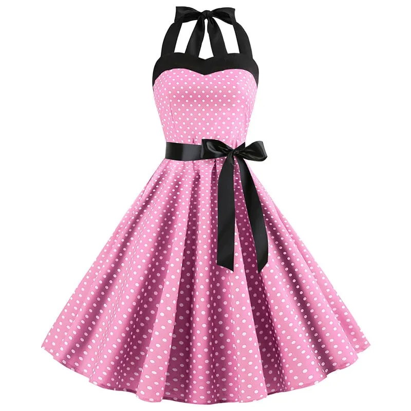 Nsquared Polka Dot Dress | Women Vintage Swing Halter Belt | 50s 60s Rockabilly