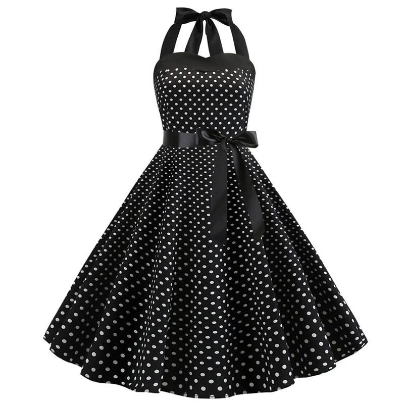 Nsquared Polka Dot Dress | Women Vintage Swing Halter Belt | 50s 60s Rockabilly