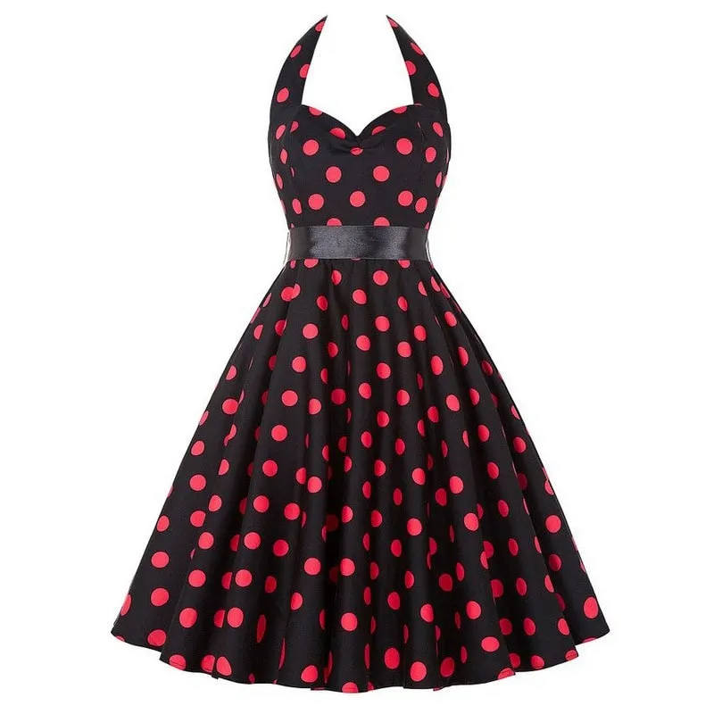 Nsquared Polka Dot Dress | Women Vintage Swing Halter Belt | 50s 60s Rockabilly