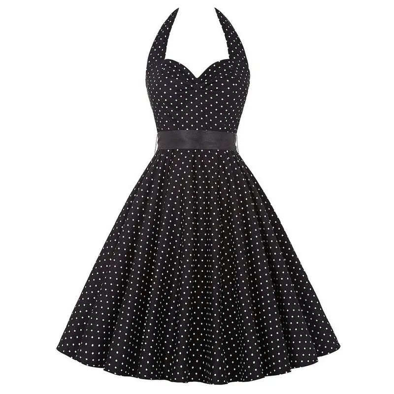 Nsquared Polka Dot Dress | Women Vintage Swing Halter Belt | 50s 60s Rockabilly