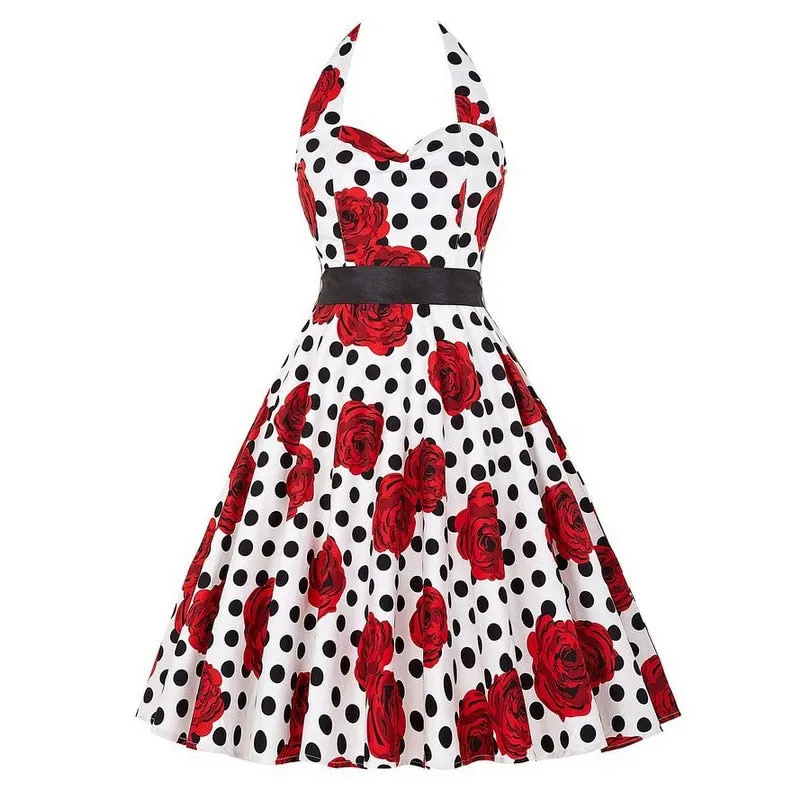 Nsquared Polka Dot Dress | Women Vintage Swing Halter Belt | 50s 60s Rockabilly