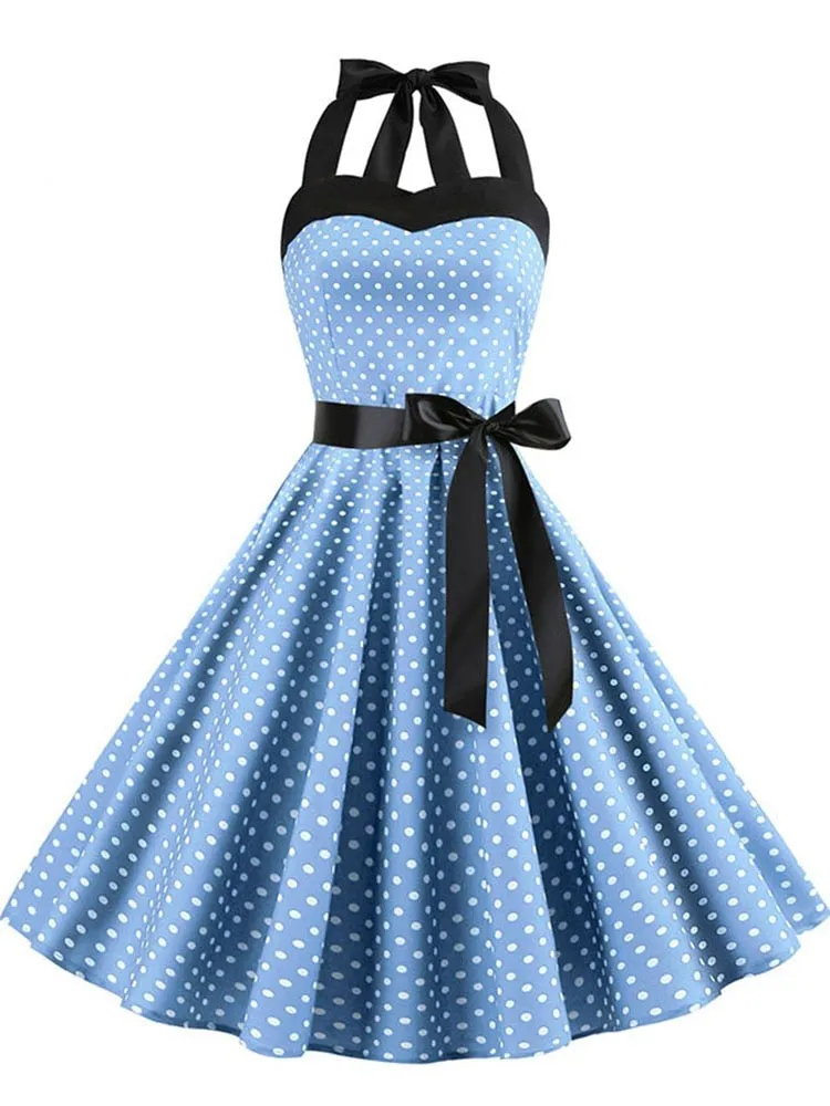 Nsquared Polka Dot Dress | Women Vintage Swing Halter Belt | 50s 60s Rockabilly