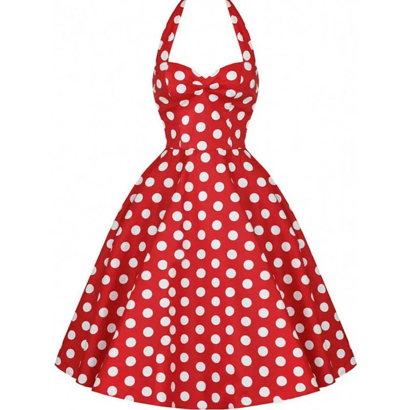 Nsquared Polka Dot Dress | Women Vintage Swing Halter Belt | 50s 60s Rockabilly