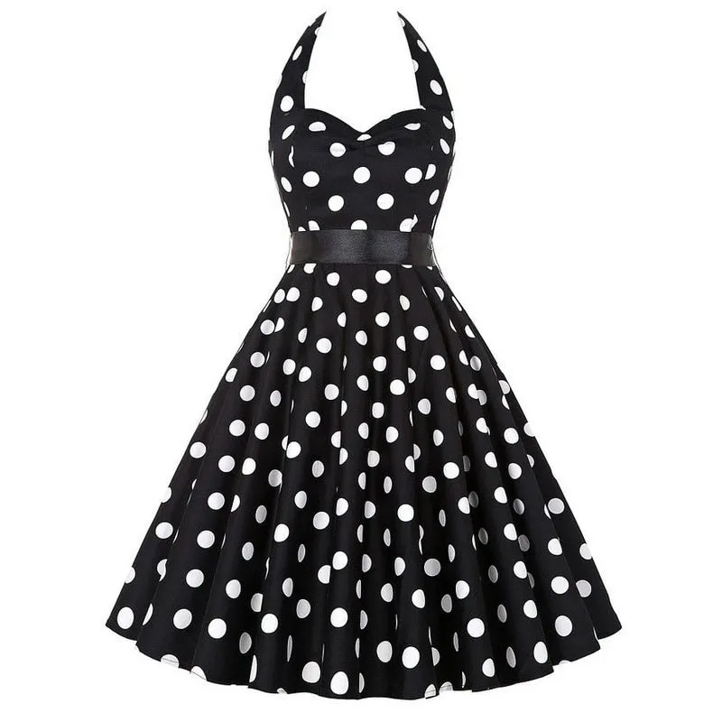 Nsquared Polka Dot Dress | Women Vintage Swing Halter Belt | 50s 60s Rockabilly