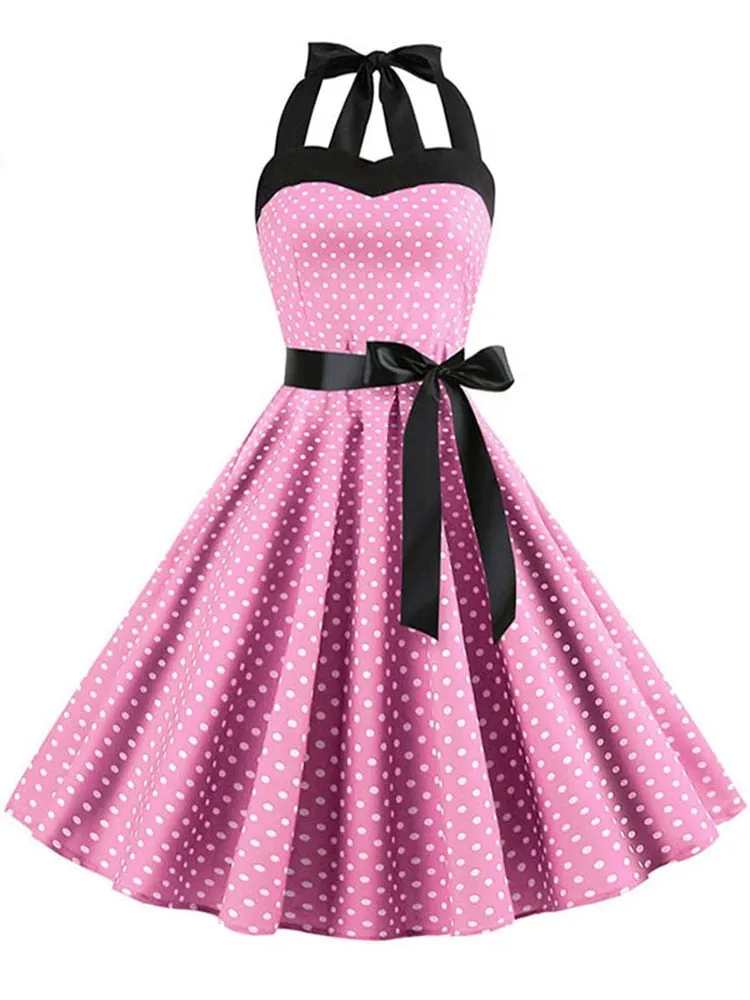 Nsquared Polka Dot Dress | Women Vintage Swing Halter Belt | 50s 60s Rockabilly