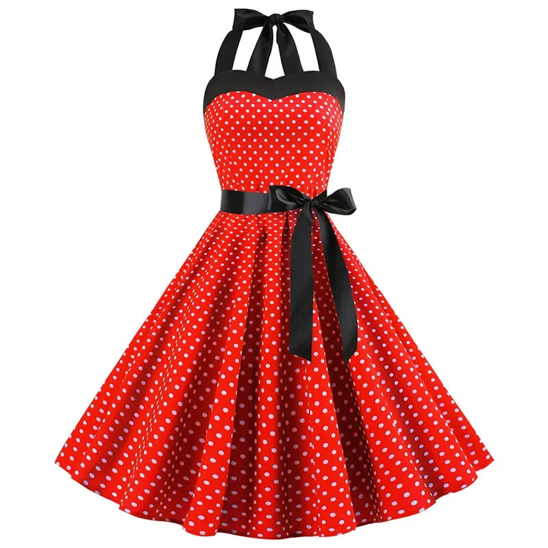 Nsquared Polka Dot Dress | Women Vintage Swing Halter Belt | 50s 60s Rockabilly