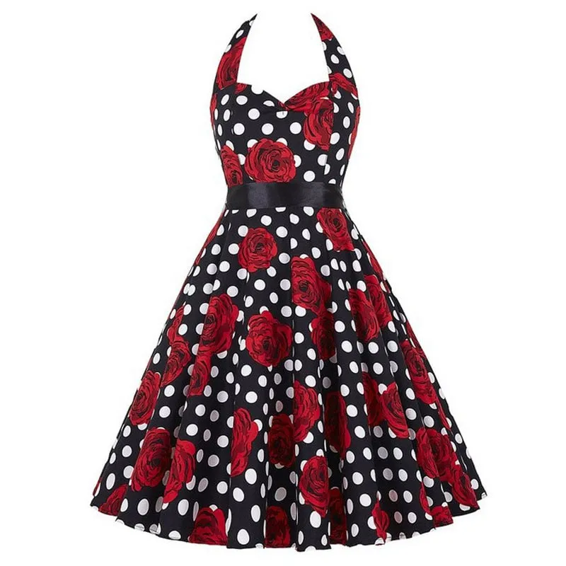 Nsquared Polka Dot Dress | Women Vintage Swing Halter Belt | 50s 60s Rockabilly