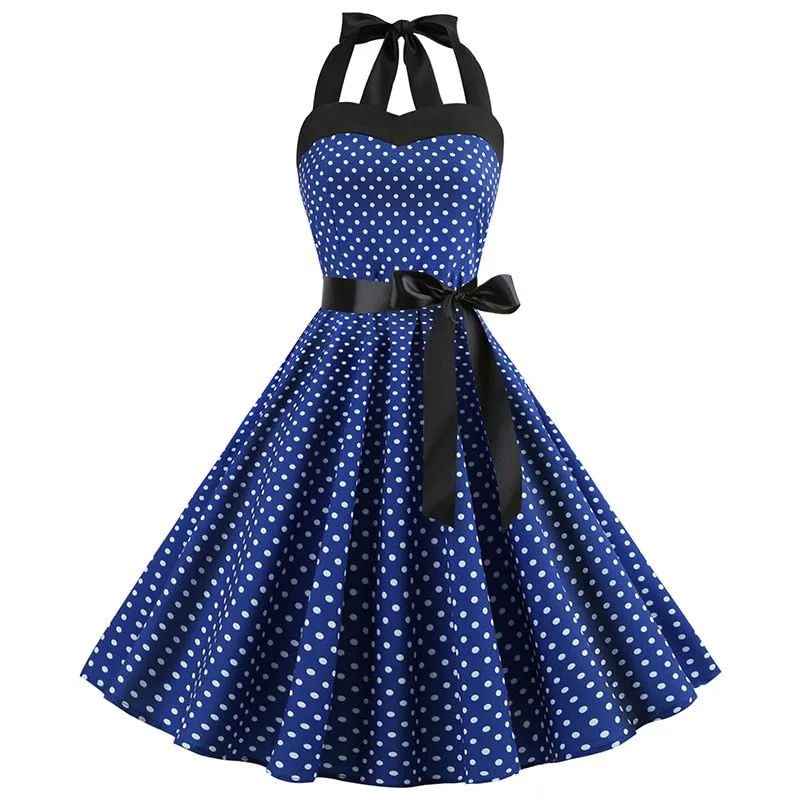 Nsquared Polka Dot Dress | Women Vintage Swing Halter Belt | 50s 60s Rockabilly