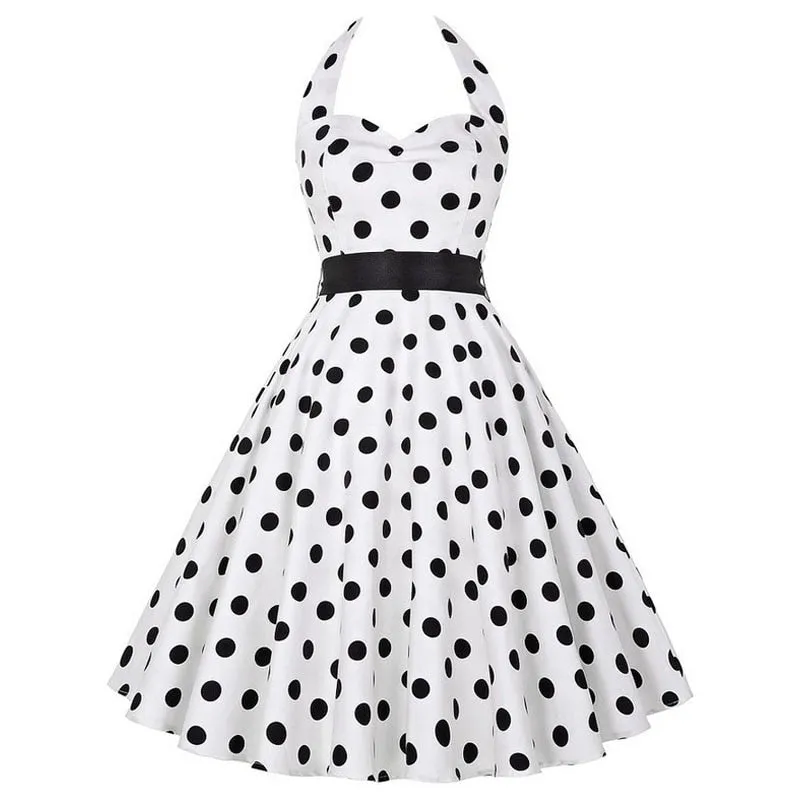 Nsquared Polka Dot Dress | Women Vintage Swing Halter Belt | 50s 60s Rockabilly