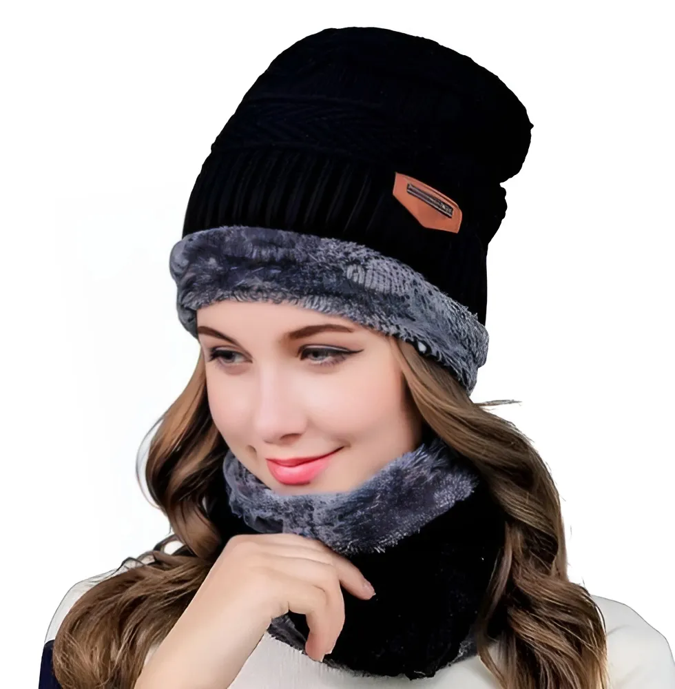 OCW Set Hat Scarf for Men and Women Neck Protection Outdoor Warm Fleece Liner Knit Winter