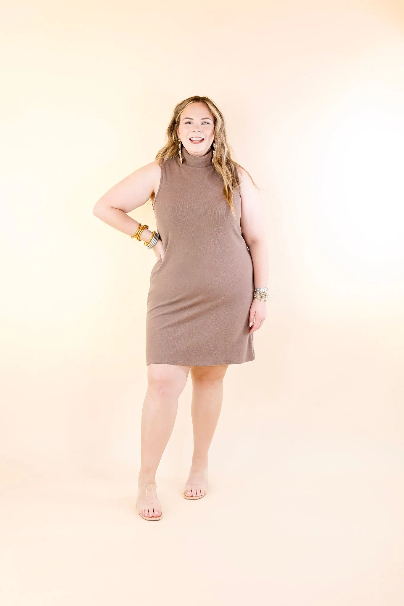 One Love Tank Sweater Dress with Turtle Neck in Taupe