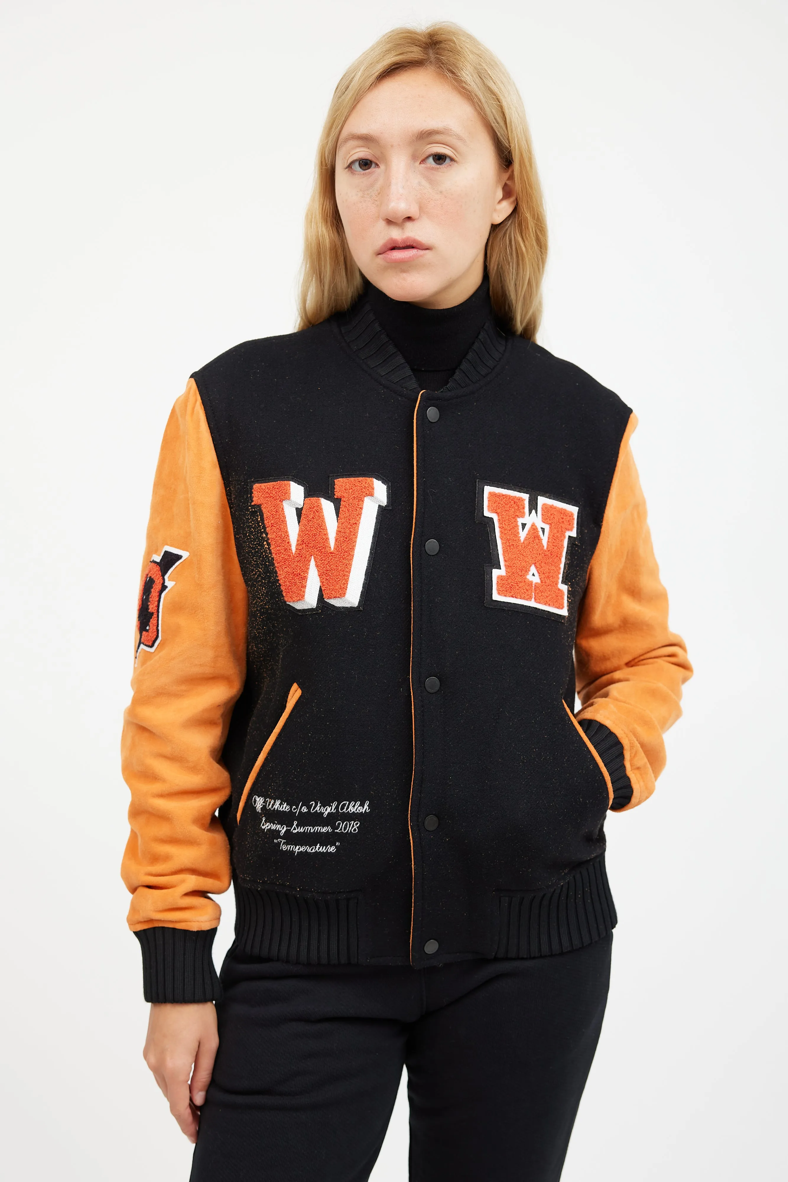 Orange & Black Patched Collegiate Jacket