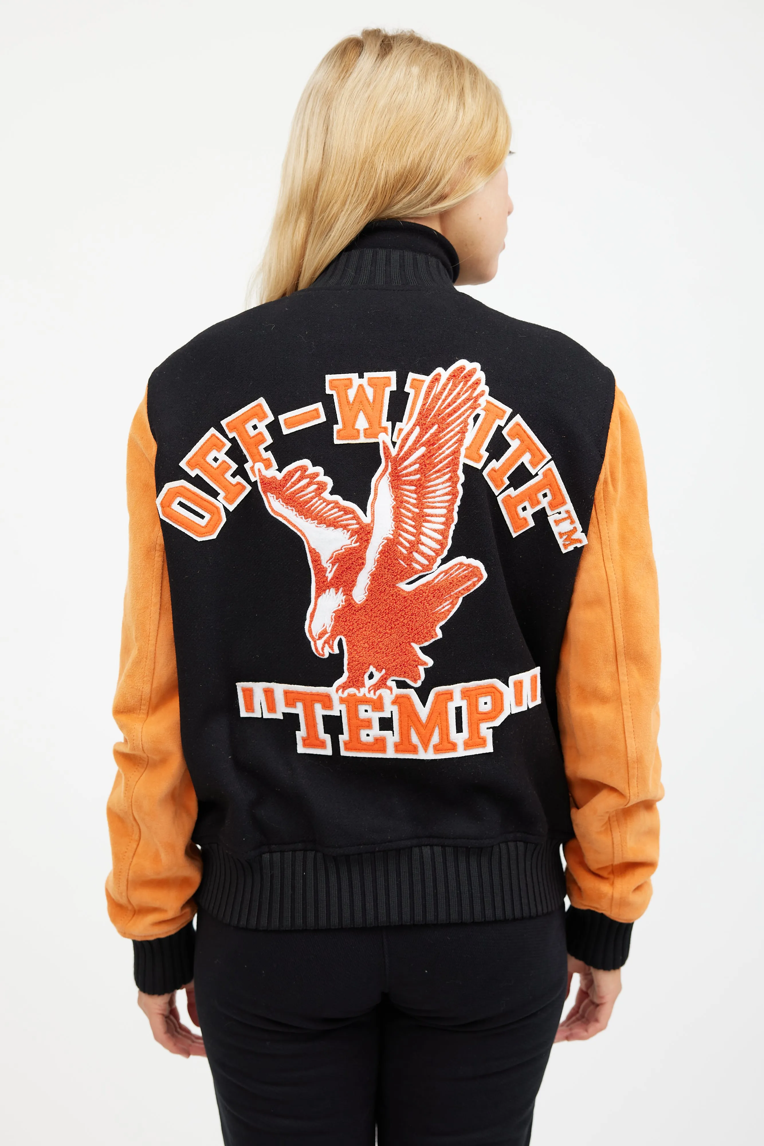 Orange & Black Patched Collegiate Jacket