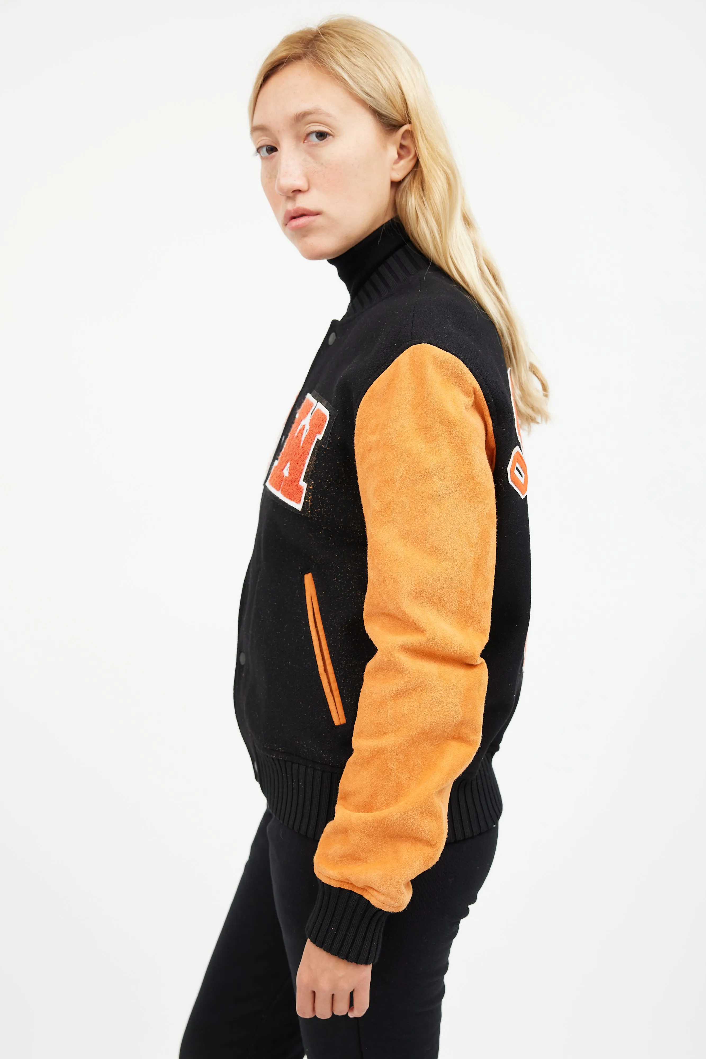 Orange & Black Patched Collegiate Jacket