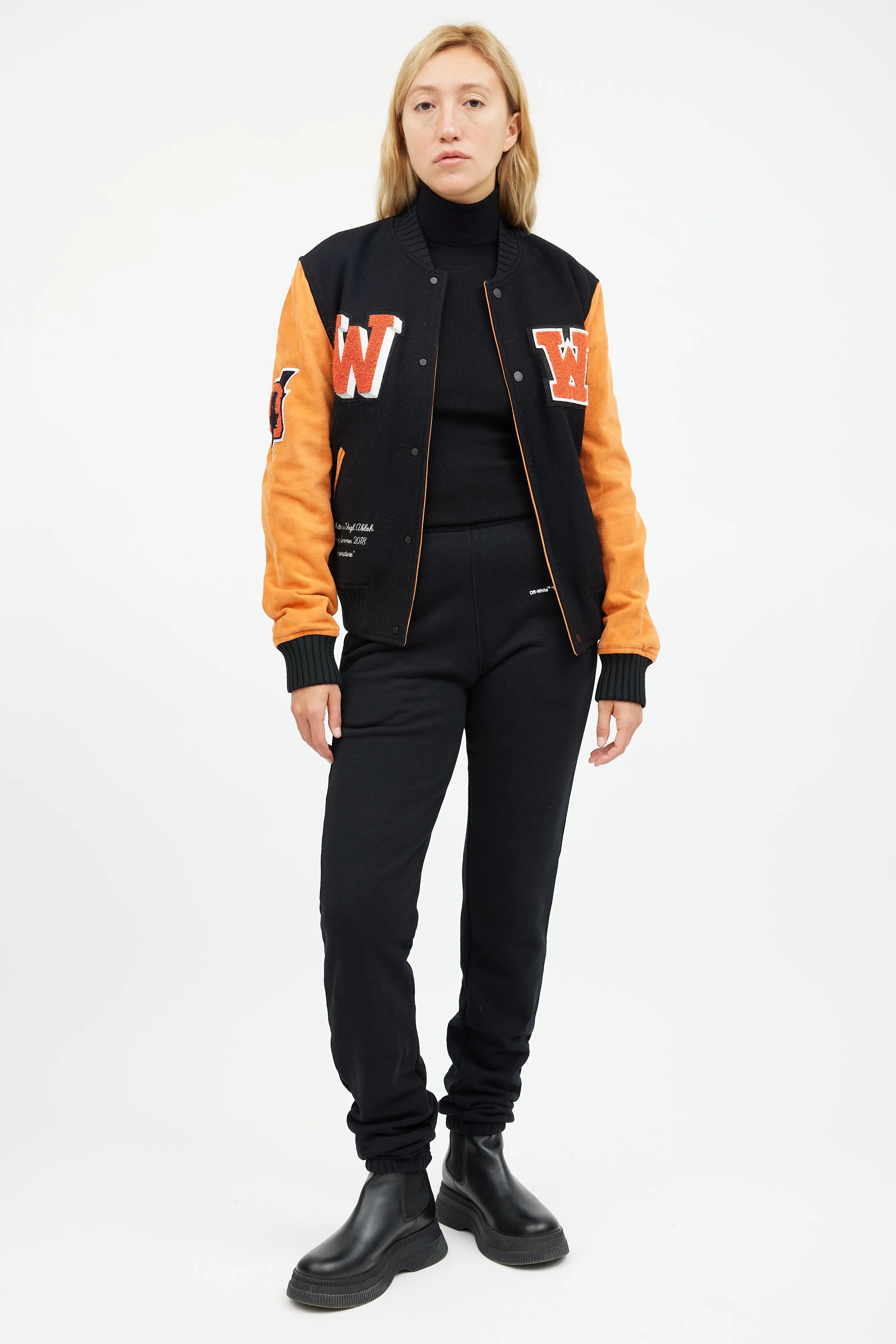 Orange & Black Patched Collegiate Jacket