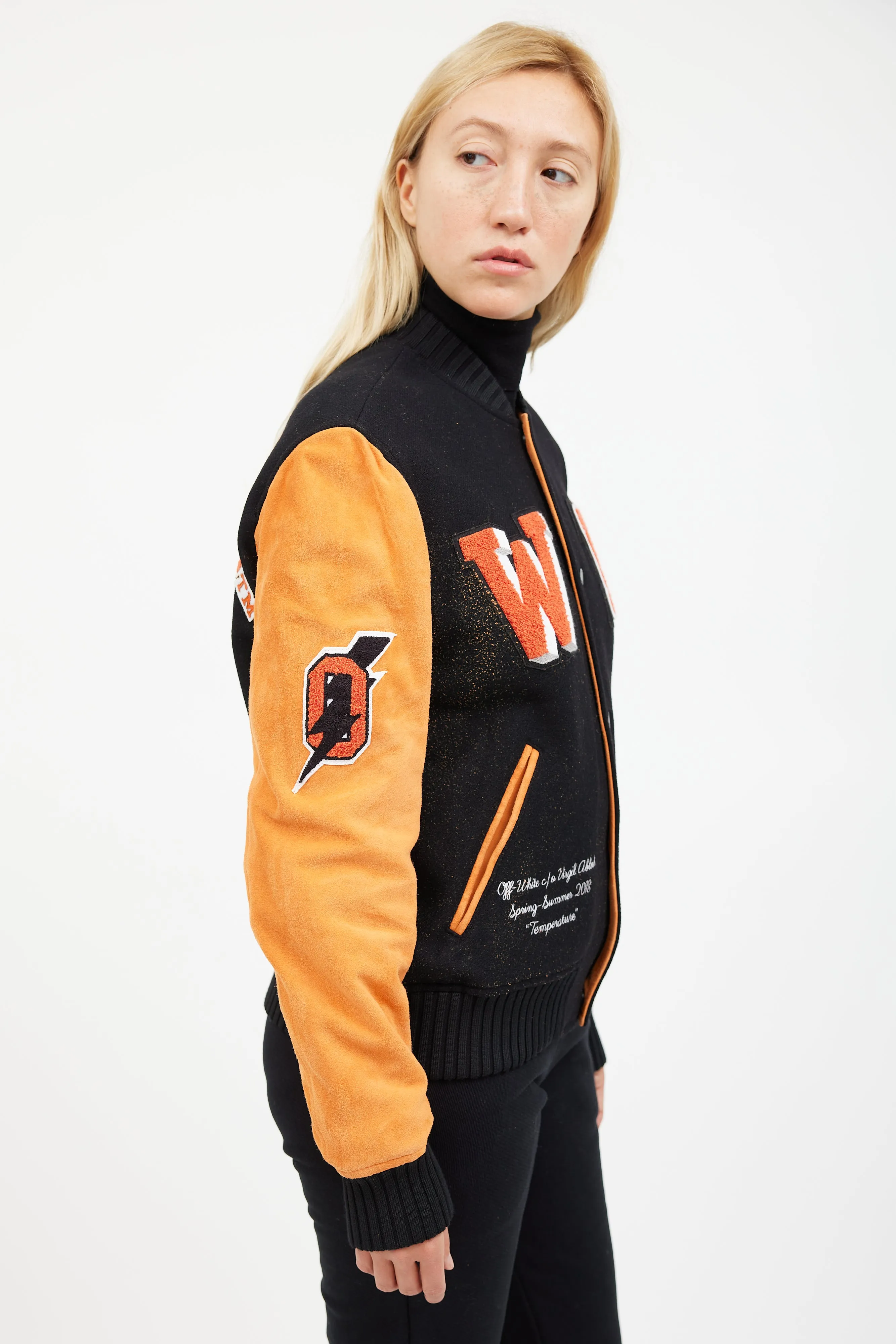 Orange & Black Patched Collegiate Jacket