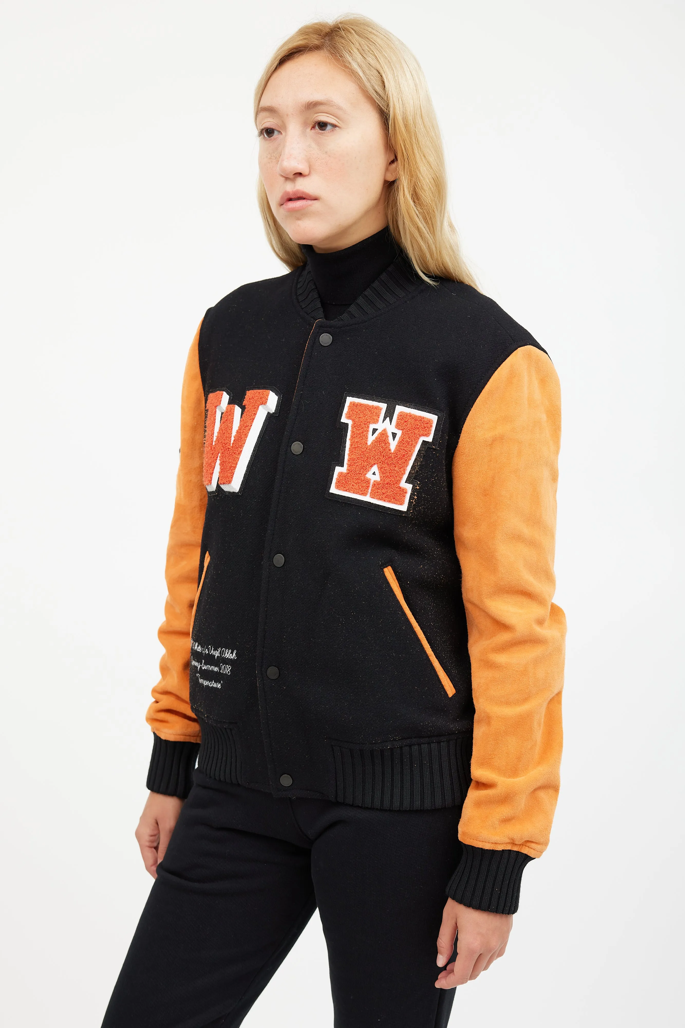 Orange & Black Patched Collegiate Jacket