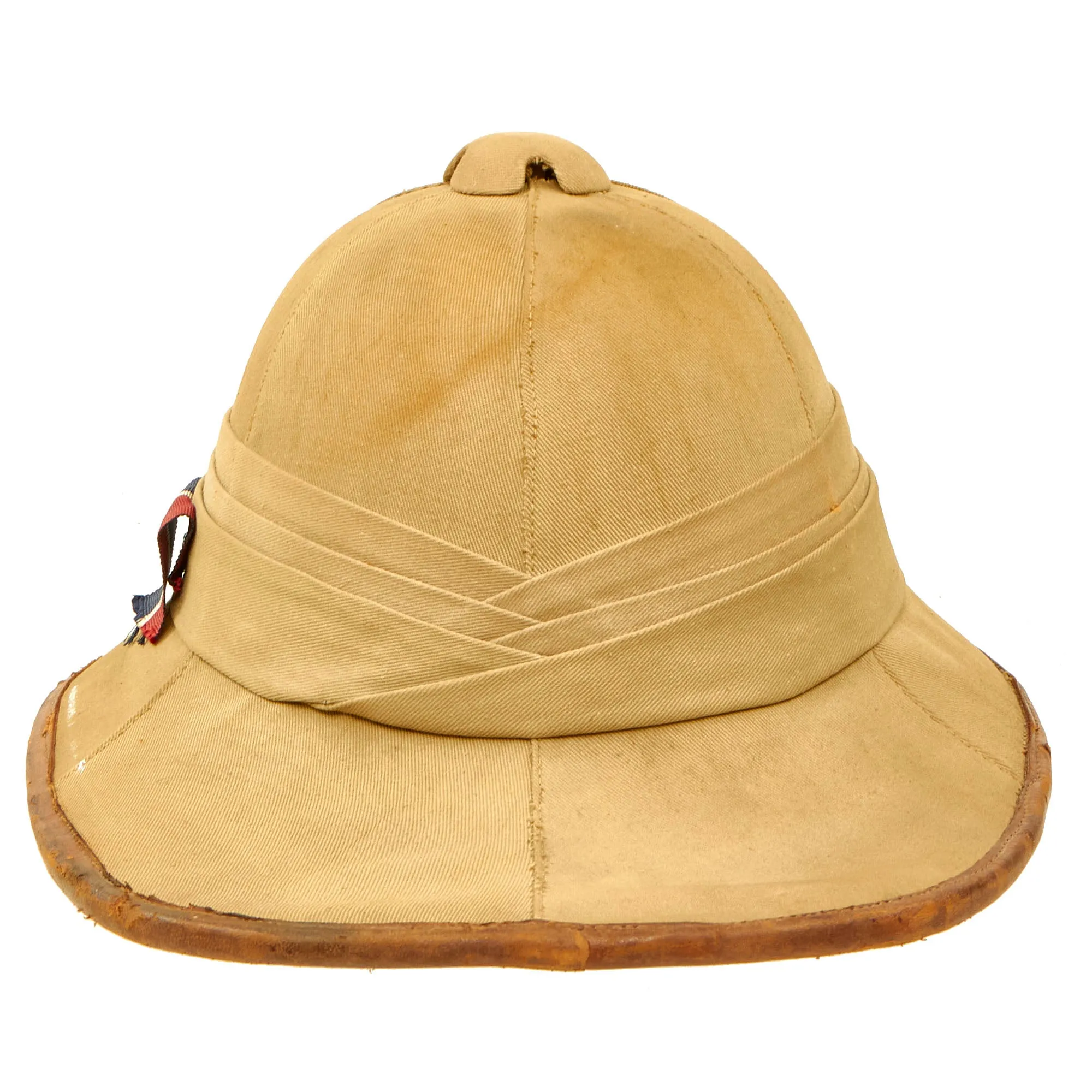 Original British WWII Wolseley Pattern Pith Sun Helmet With Royal Air Force Flash Ribbon