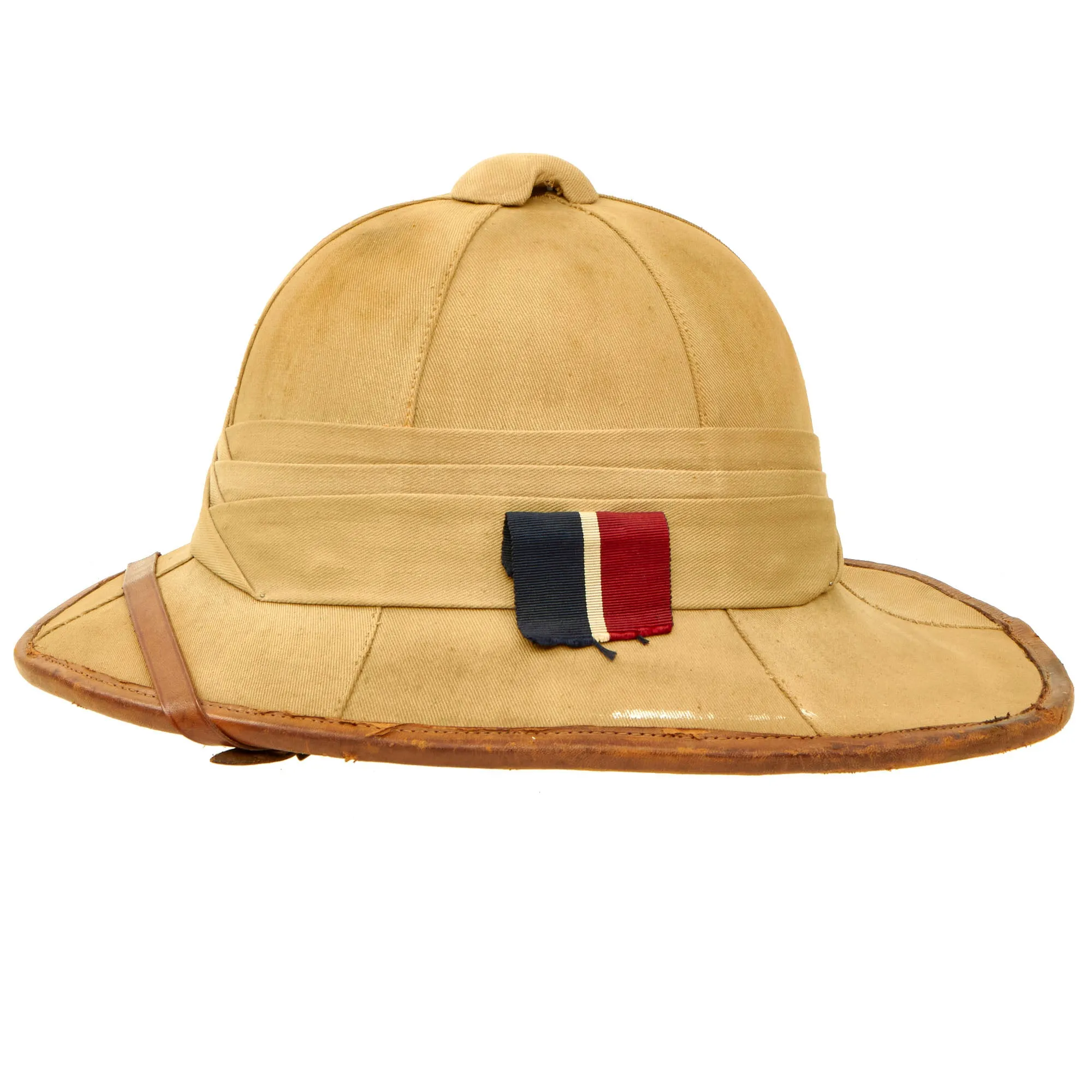 Original British WWII Wolseley Pattern Pith Sun Helmet With Royal Air Force Flash Ribbon