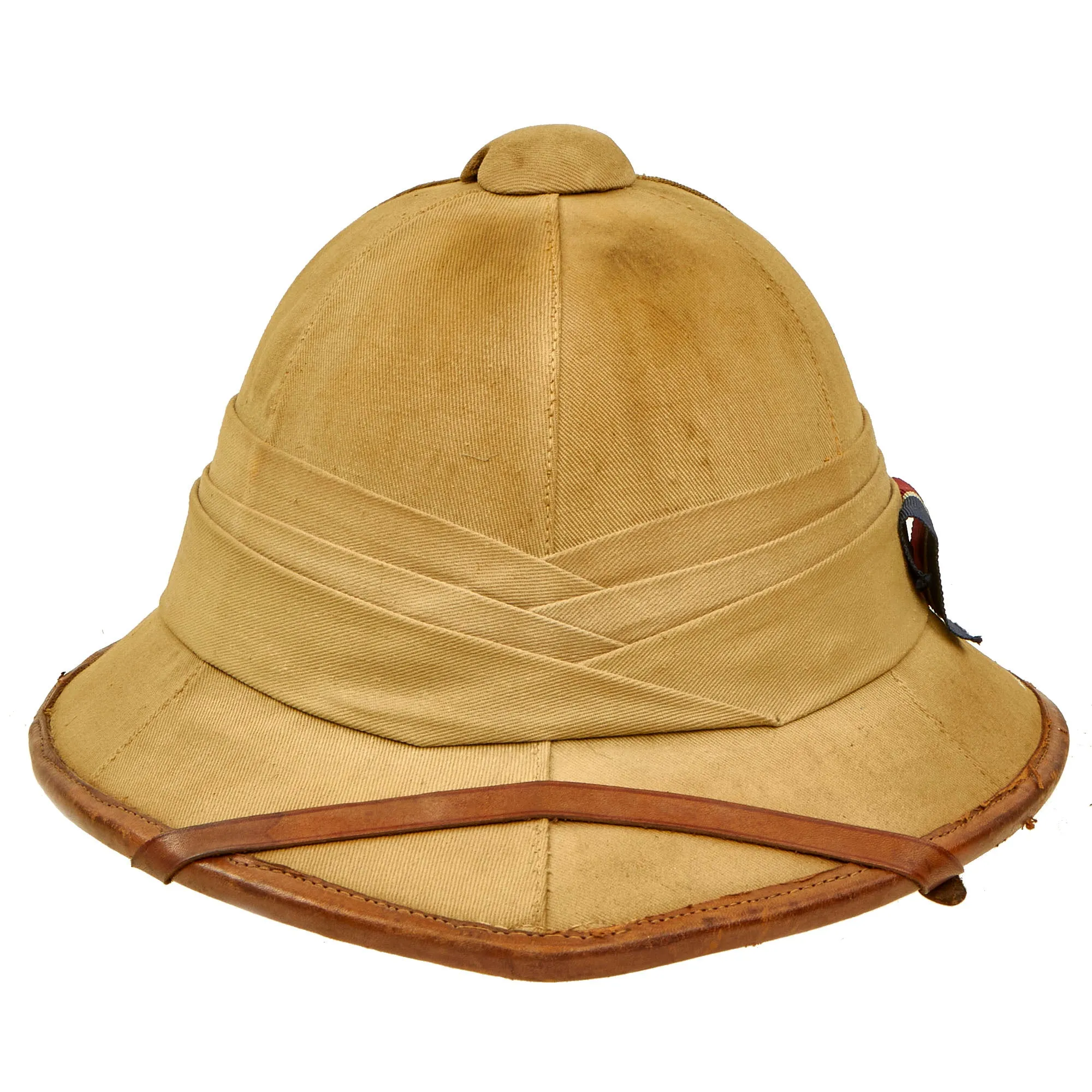 Original British WWII Wolseley Pattern Pith Sun Helmet With Royal Air Force Flash Ribbon