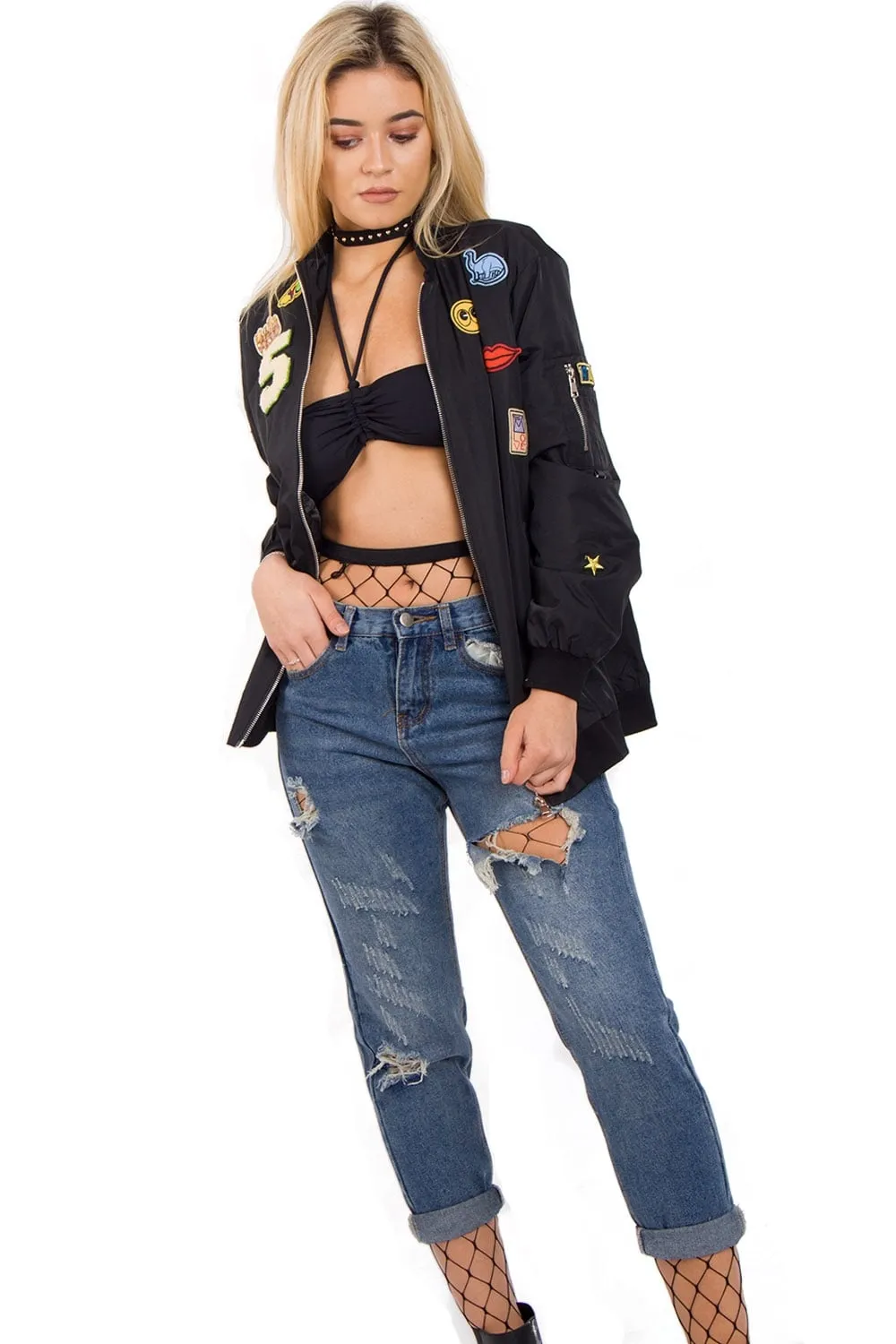 Oversized Applique Bomber Jacket