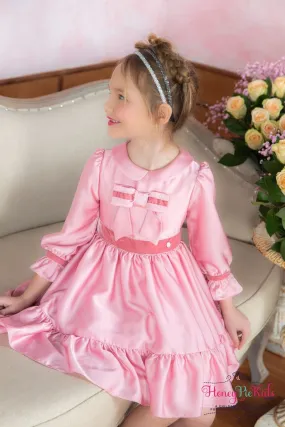 Patachou Girls Georgette Pink Satin & Velvet Bow Dress