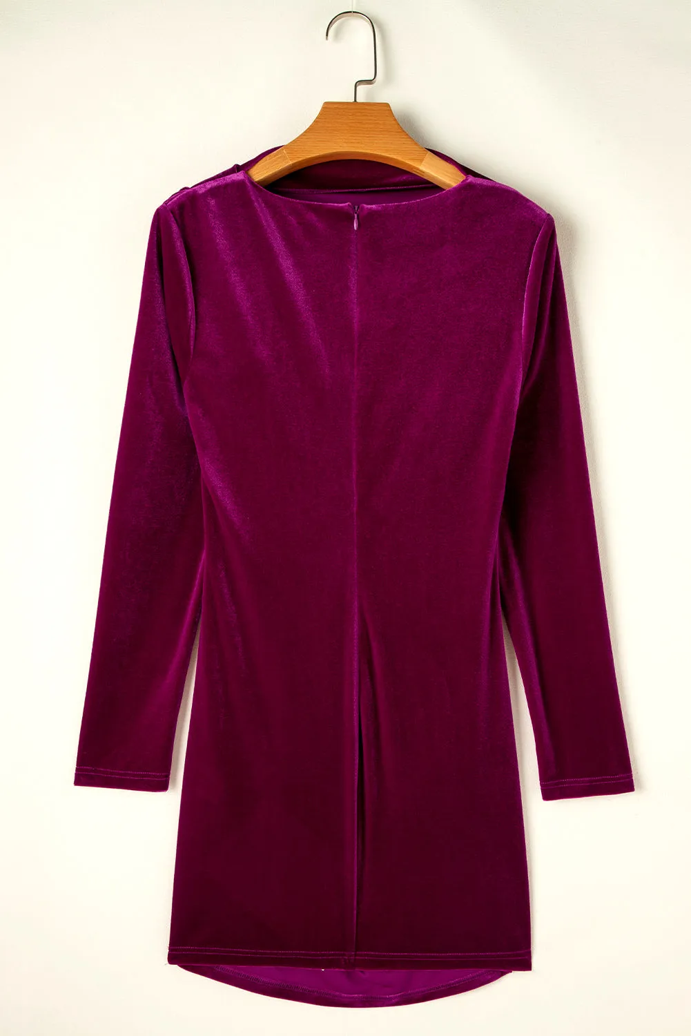 Pink Velvet Mock Neck Ruched Long Sleeve Bodycon Dress