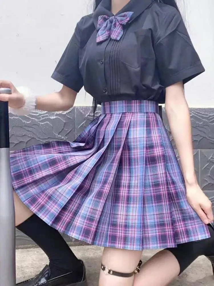 Plaid Women Pleated Skirt Bow Knot Summer High Waist Preppy Girls Dance Mini Skirt Cute A Line Harajuku Sexy Japan Faldas