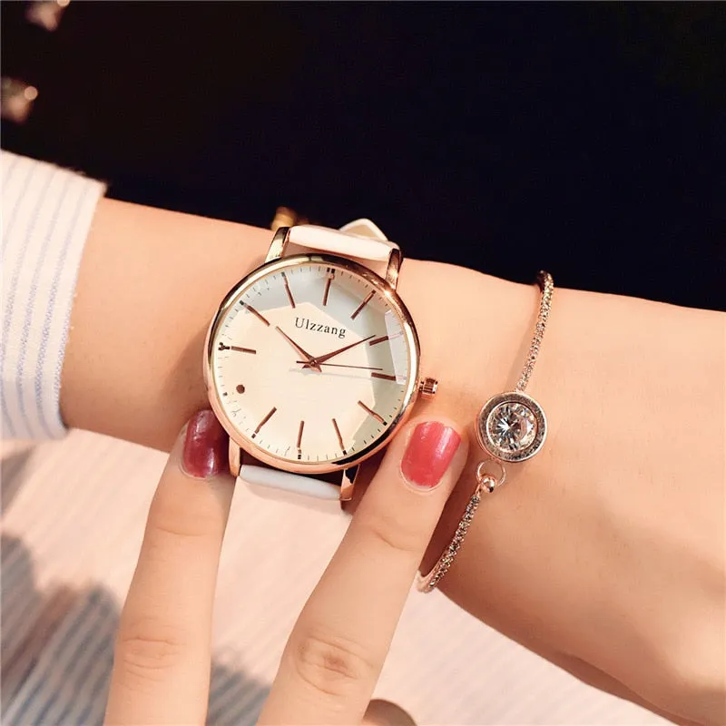 Polygonal dial design women watches luxury fashion dress quartz watch ulzzang popular brand white ladies leather wristwatch