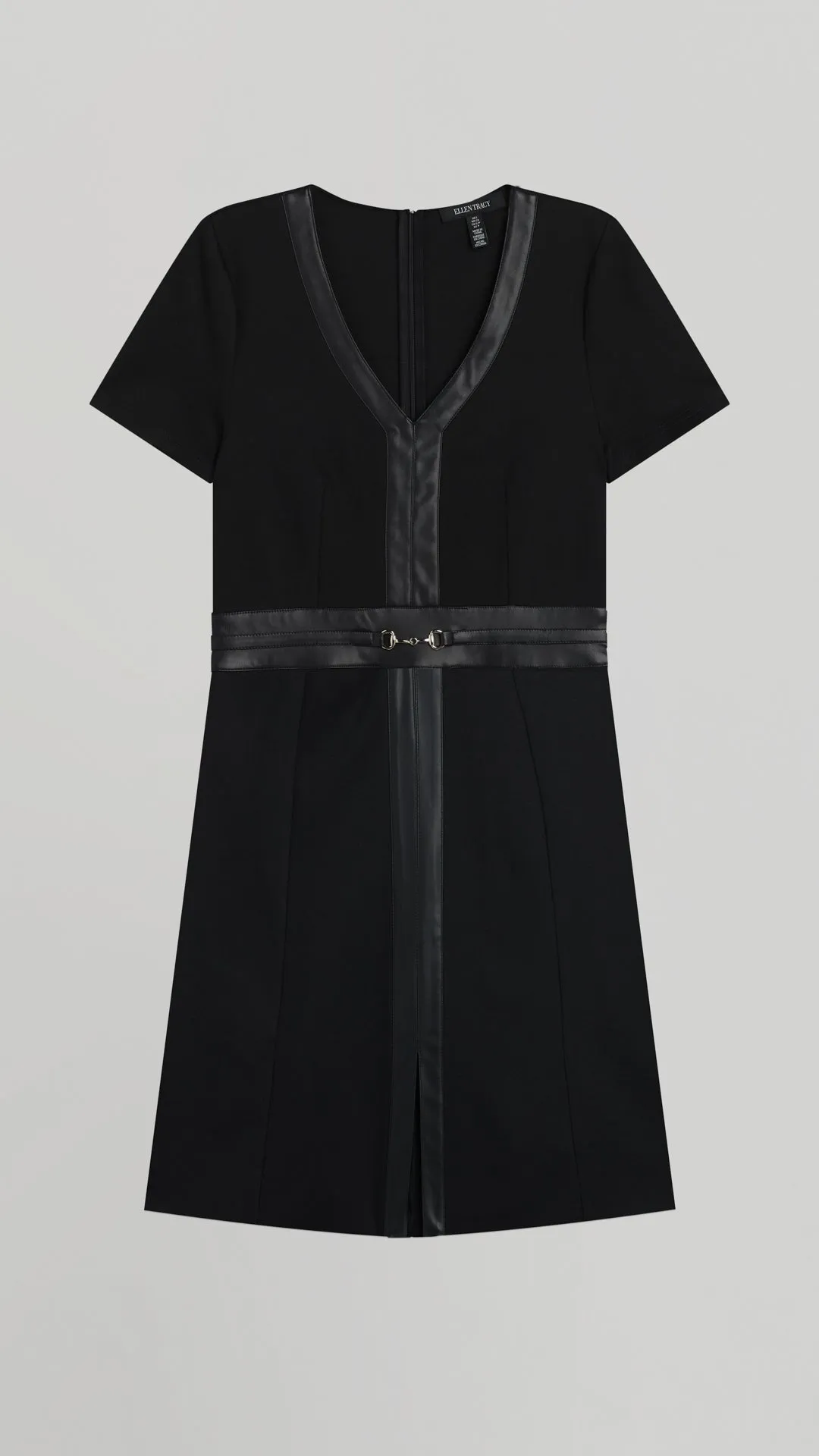 PONTE FLARE DRESS WITH VEGAN LEATHER TRIM